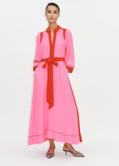 ME and EM Silk Colour Block Maxi Dress + Belt Neon Pink/Poppy Red ~ silky long length dresses ~ luxe fashion