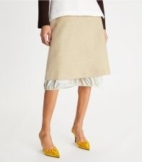 Tory Burch SILK LINEN SKIRT in Natural | womens designer layered detail skirts | chic contemporary fashion