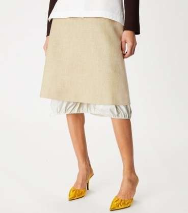 Tory Burch SILK LINEN SKIRT in Natural | womens designer layered detail skirts | chic contemporary fashion - flipped