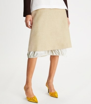 Tory Burch SILK LINEN SKIRT in Natural | womens designer layered detail skirts | chic contemporary fashion