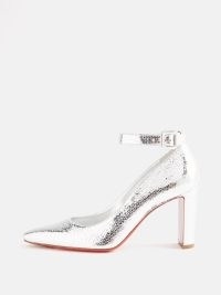 CHRISTIAN LOUBOUTIN Suprastrap 85 metallic grained-leather sandals in silver ~ ankle strap court shoes ~ luxe shiny courts