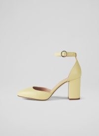 L.K. BENNETT Simmi Pale Yellow Leather Mary Jane Heels ~ luxe block heel ankle strap shoes