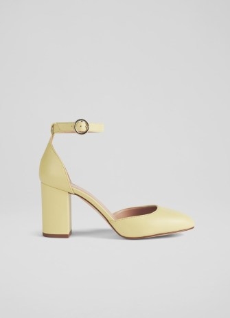 L.K. BENNETT Simmi Pale Yellow Leather Mary Jane Heels ~ luxe block heel ankle strap shoes - flipped