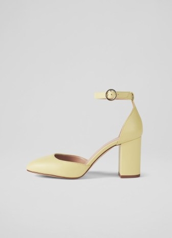 L.K. BENNETT Simmi Pale Yellow Leather Mary Jane Heels ~ luxe block heel ankle strap shoes