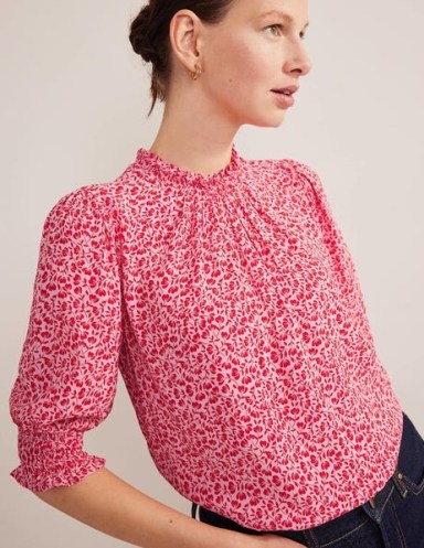 Boden Smocked Detail Printed Top in Cameo Pink, Poppy Petal ~ voluminous floral print puff-sleeve tops ~ feminine frill trimmed blouse ~ ditsy prints
