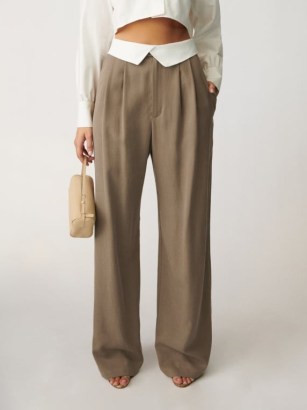 Stevie Pant in Mushroom ~ womens neutral brown foldover waist trousers ~ women’s chic contemporary pants ~ relaxed fit