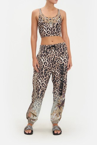 CAMILLA Sweat Pants With Centre Front Drawcord in Nomadic Nymph / animal print joggers / womens cuffed jogging bottoms / bird and leopard prints on sweatpants - flipped