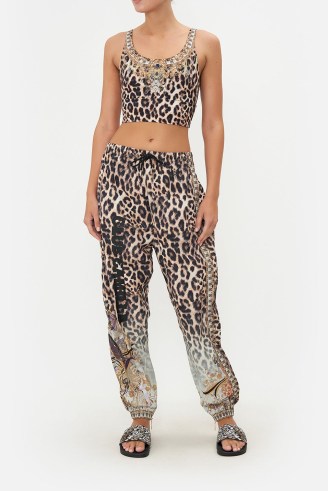 CAMILLA Sweat Pants With Centre Front Drawcord in Nomadic Nymph / animal print joggers / womens cuffed jogging bottoms / bird and leopard prints on sweatpants