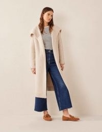 Boden Textured Chunky Wool Coatigan in Shearling | women’s neutral long length open front cardigans | womens longline knitted coats | coatigans