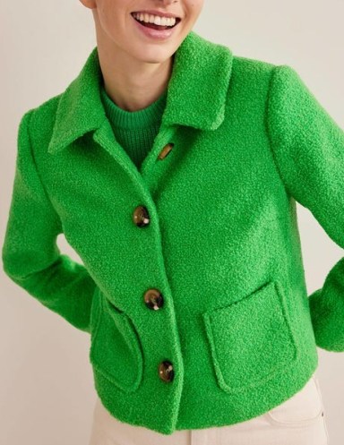 Boden Textured Cropped Wool Jacket in Iguana Green ~ women’s vibrant vintage inspired jackets
