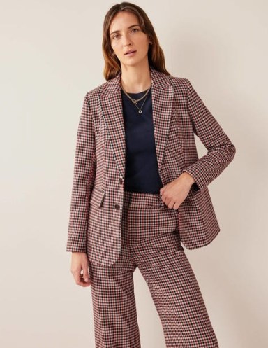 Boden The Brighton Check Blazer in Red, Navy, Camel Check / womens checked single breasted relaxed fit blazers - flipped
