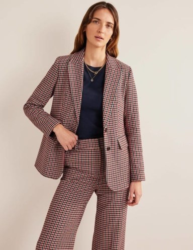 Boden The Brighton Check Blazer in Red, Navy, Camel Check / womens checked single breasted relaxed fit blazers