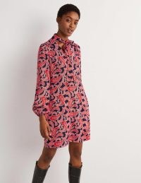 Boden Tie Neck Mini Dress in Red, Paisley Cluster – womens silky printed dresses