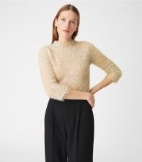 Tory Burch TINSEL MOCKNECK SWEATER in Cream | luxe shiny metallic thread sweaters | turtleneck jumpers | womens luxury knitwear | sparkly mock neck jumper
