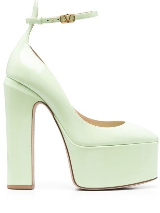 Valentino Garavani Tan-Go 155mm platform pumps in apple green | high block heel platforms | womens retro shoes | women’s 70s vintage look footwear - flipped