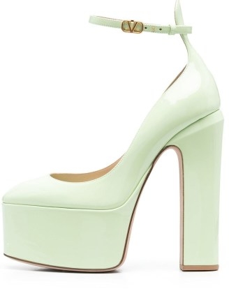 Valentino Garavani Tan-Go 155mm platform pumps in apple green | high block heel platforms | womens retro shoes | women’s 70s vintage look footwear