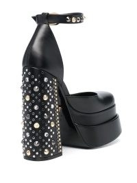 Versace Spiked Medusa Aevitas 160mm pumps in Black ~ studded block heels ~ chunky ankle strap platforms