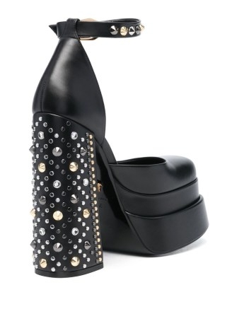 Versace Spiked Medusa Aevitas 160mm pumps in Black ~ studded block heels ~ chunky ankle strap platforms