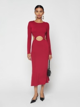 Reformation Celestia Dress in Crimson – chic red cut out waist dresses