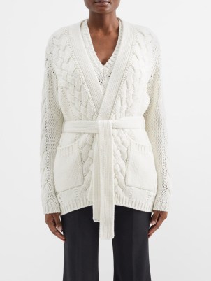 GABRIELA HEARST Aguirre belted cashmere cardigan in ivory ~ womens luxe tie waist cable knit cardigans - flipped