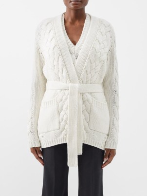 GABRIELA HEARST Aguirre belted cashmere cardigan in ivory ~ womens luxe tie waist cable knit cardigans