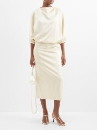 TOTEME Draped satin dress in ivory ~ chic occasion dresses ~ elegant minimalist event clothes ~ luxe fashion
