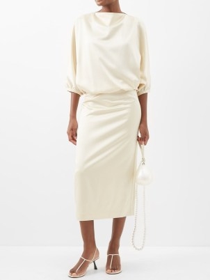 TOTEME Draped satin dress in ivory ~ chic occasion dresses ~ elegant minimalist event clothes ~ luxe fashion - flipped