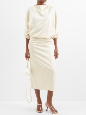 TOTEME Draped satin dress in ivory ~ chic occasion dresses ~ elegant minimalist event clothes ~ luxe fashion