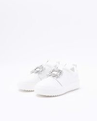 RIVER ISLAND WHITE EMBELLISHED BUCKLE TRAINERS ~ sports luxe shoes