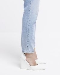 River Island WHITE HEELED WEDGE SHOES | high wedged heels with slender ankle strap