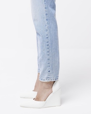 River Island WHITE HEELED WEDGE SHOES | high wedged heels with slender ankle strap - flipped