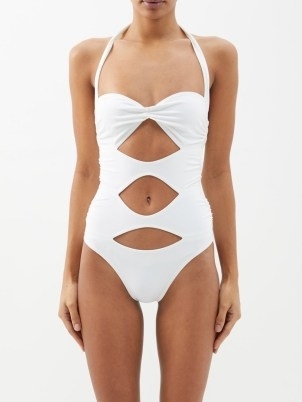 NORMA KAMALI Peekaboo Mio cutout swimsuit in white – glamorous front cut out halterneck swimsuits