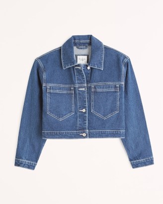 Abercrombie & Fitch Cropped Denim Jacket in Rinse – womens casual blue crop hem jackets