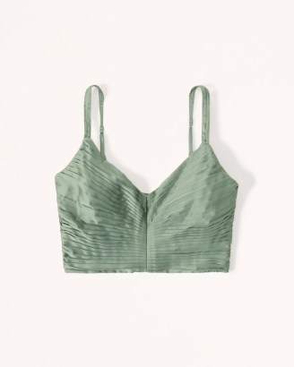 Abercrombie & Fitch Cropped Satin Set Top Green ~ women’s bralette style crop tops - flipped