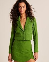 Abercrombie & Fitch Cropped Tweed Blazer in Green – womens textured crop hem blazers