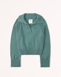 Abercrombie & Fitch Easy Cotton-Blend Notch-Neck Sweater in Teal ~ womens blue/green collared sweaters