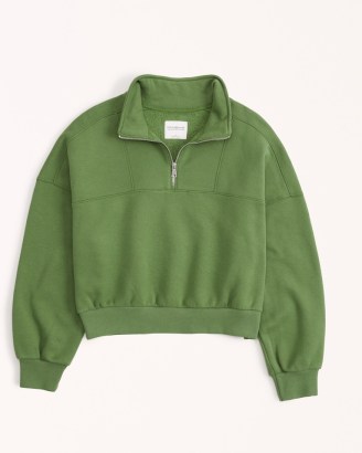 Abercrombie & Fitch Essential Mini Sunday Half-Zip in Green ~ womens pullover sweatshirt tops ~ women’s sweatshirts - flipped