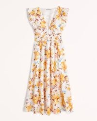 Abercrombie & Fitch Flutter Sleeve Midi Dress in Orange Floral