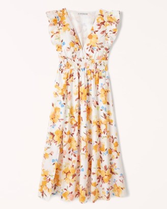 Abercrombie & Fitch Flutter Sleeve Midi Dress in Orange Floral - flipped