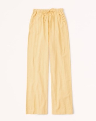 Abercrombie & Fitch Linen-Blend Pull-On Wide Leg Pant in Yellow – women’s casual drawstring waist trousers - flipped