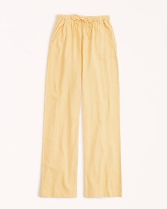 Abercrombie & Fitch Linen-Blend Pull-On Wide Leg Pant in Yellow – women’s casual drawstring waist trousers