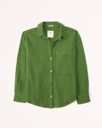 Abercrombie & Fitch Oversized Tweed Shirt in Green – womens textured shirts