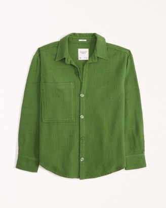 Abercrombie & Fitch Oversized Tweed Shirt in Green – womens textured shirts - flipped