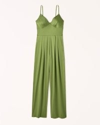 Abercrombie & Fitch Plunge Satin Jumpsuit Green ~ slinky strappy evening jumpsuits ~ skinny strap all-in-one occasion fashion