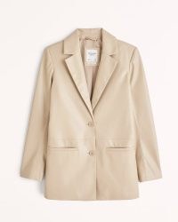 Abercrombie & Fitch Vegan Leather Blazer in Light Brown – womens fake leather single breasted blazers – women’s luxe style jackets