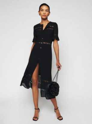 Reformation Woodson Dress in Black ~ short sleeve lace panel dresses - flipped