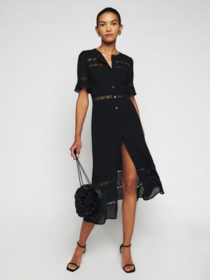 Reformation Woodson Dress in Black ~ short sleeve lace panel dresses