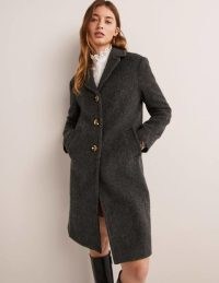 Boden Wool Blend Collared Coat in Charcoal / women’s dark grey brushed effect coats