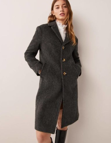 Boden Wool Blend Collared Coat in Charcoal / women’s dark grey brushed effect coats - flipped