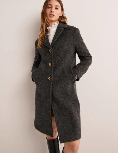 Boden Wool Blend Collared Coat in Charcoal / women’s dark grey brushed effect coats
